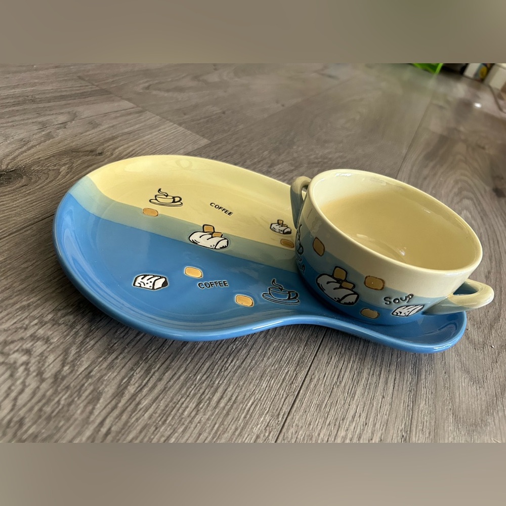 Ceramic Coffee Or Soup Mug With Tray Set